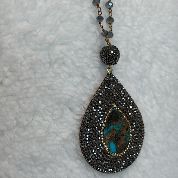 Beautiful Genuine Turquoise And Pave Necklace - Picture 2 of 4